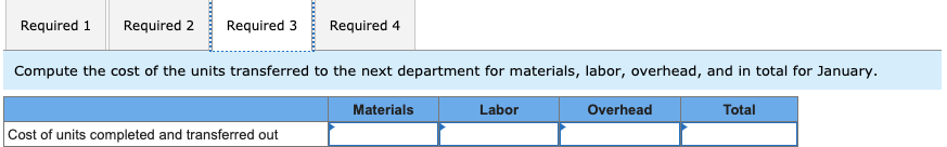 4 Compute the cost of ending work in process inventory for materials,