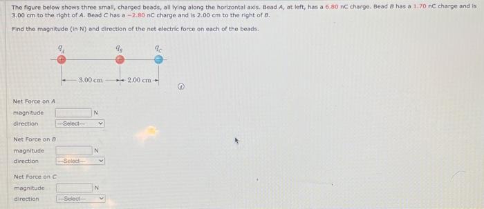 The figure below shows three small, charged beads, all lying along