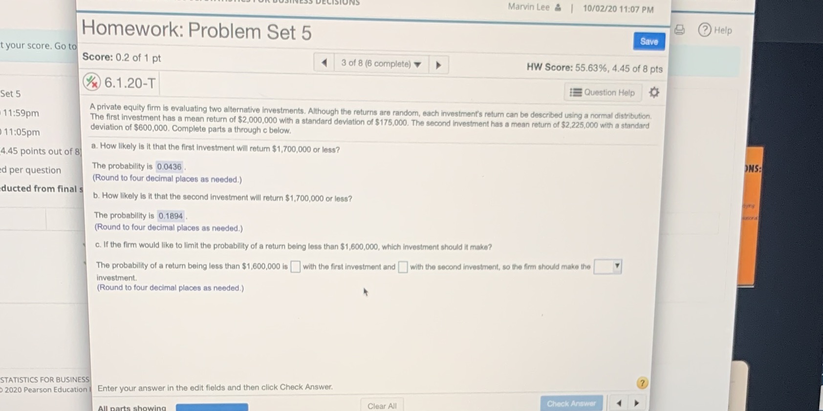 Marvin Lee & | 10/02/20 11:07 PM Homework: Problem Set 5