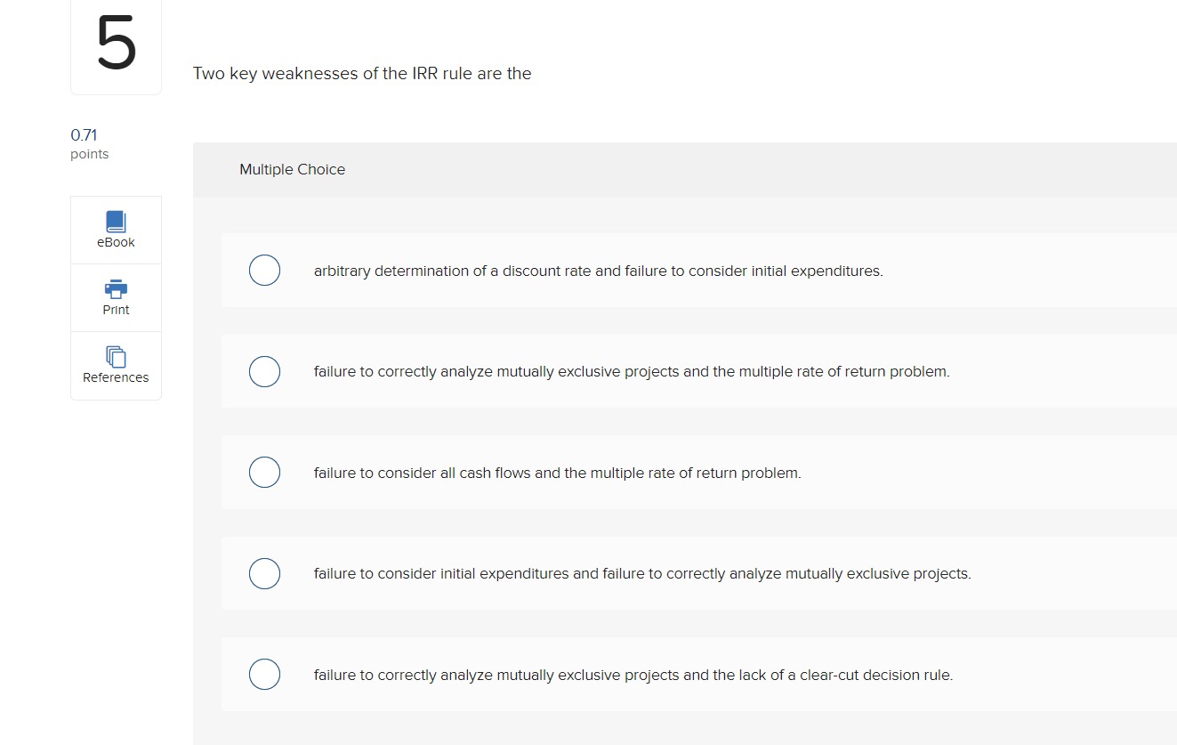 18.7 percent. The firm's required rate of return is 15 percent. The