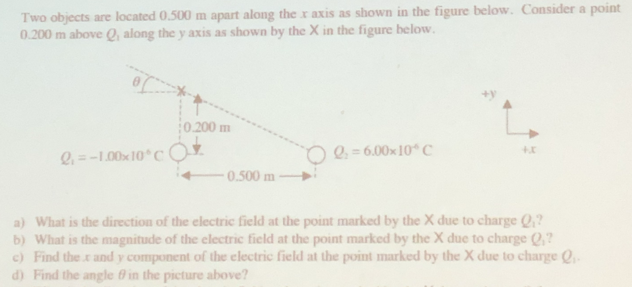 Two objects are located 0.500 m apart along the x axis
