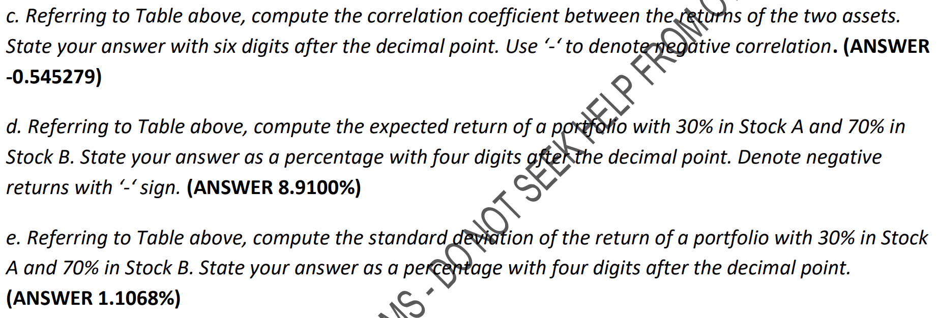 '-' to denot tive correlation. (ANSWER c. Referring to Table above, compute