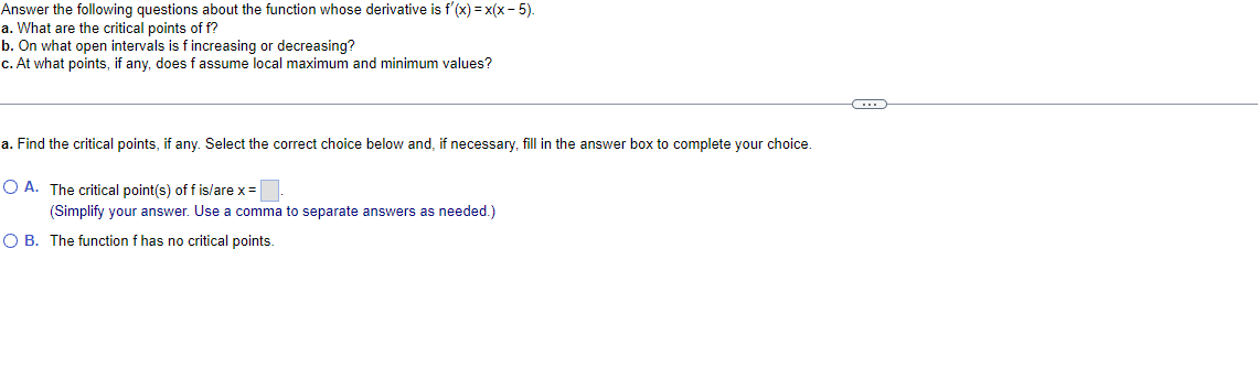 (x) = x(x - 5). a. What are the critical points of