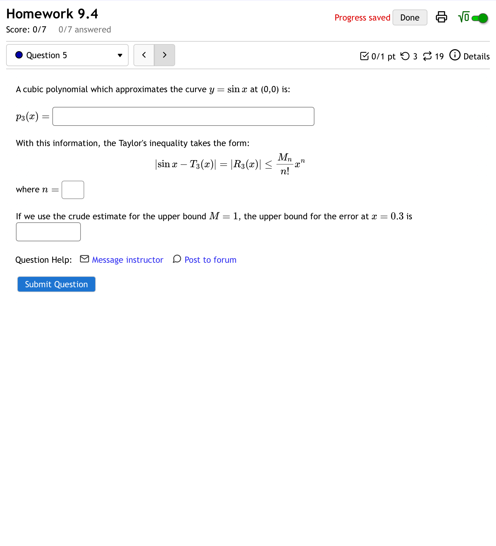 C0/1 pt 9 3 19 0 Details Find p5 (a): Taylor polynomial