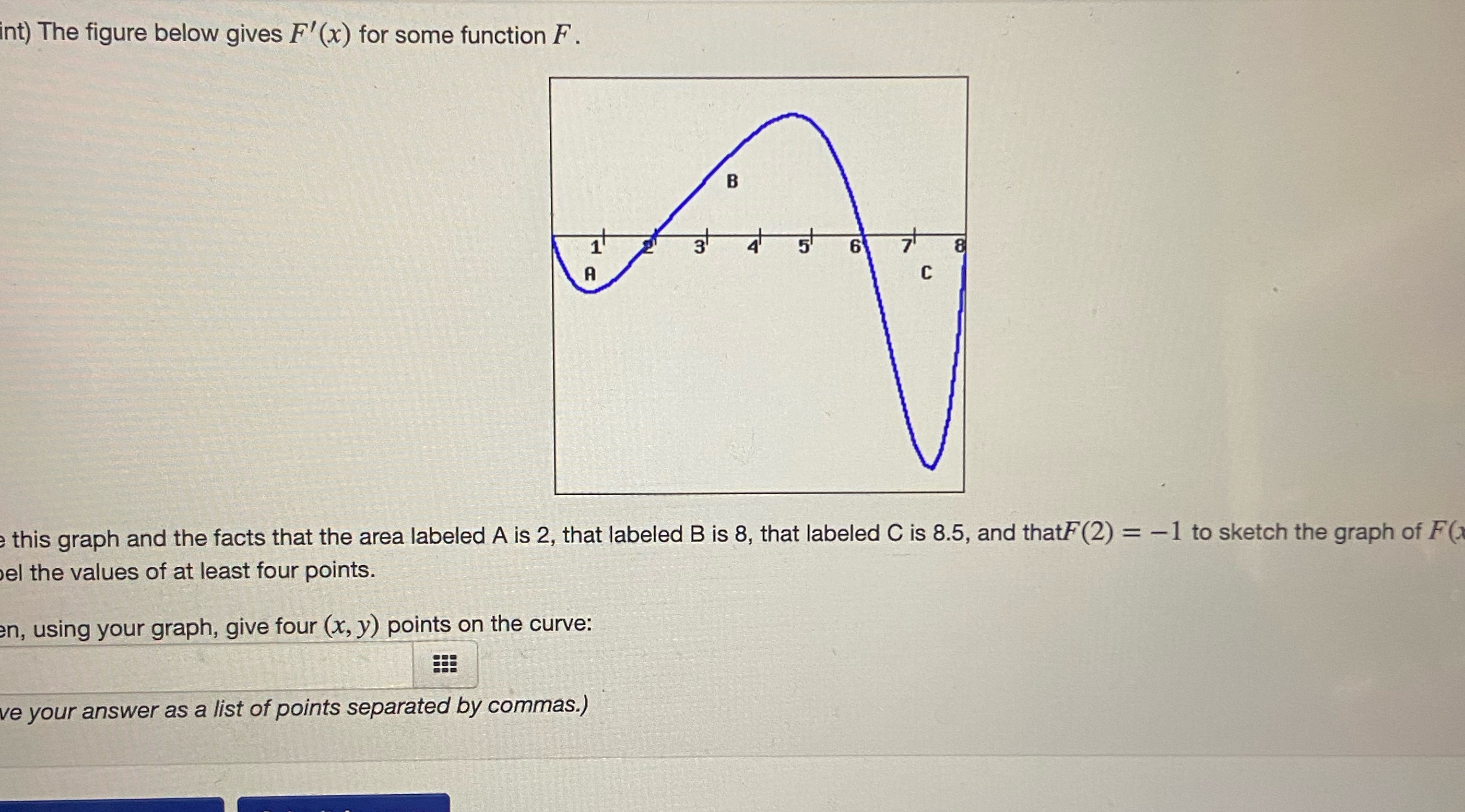 int) The figure below gives F'(x) for some function F. B