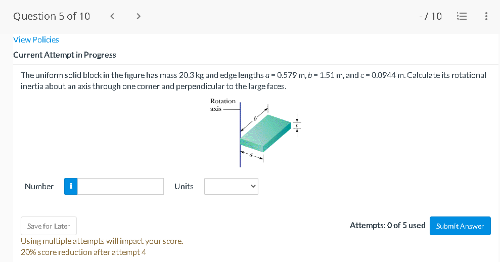 rotational inertia of a meter stick,with mass 0.640 kg, about an axis