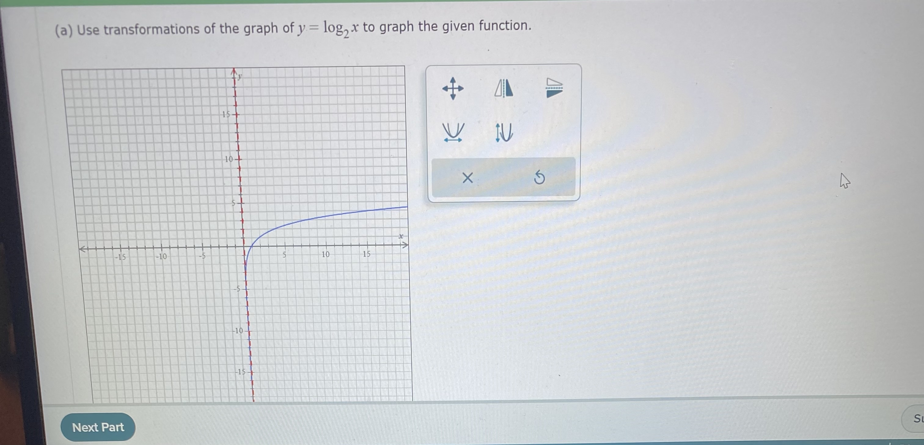 function. y = log1/9x Plot four points and an asymptote. Then click