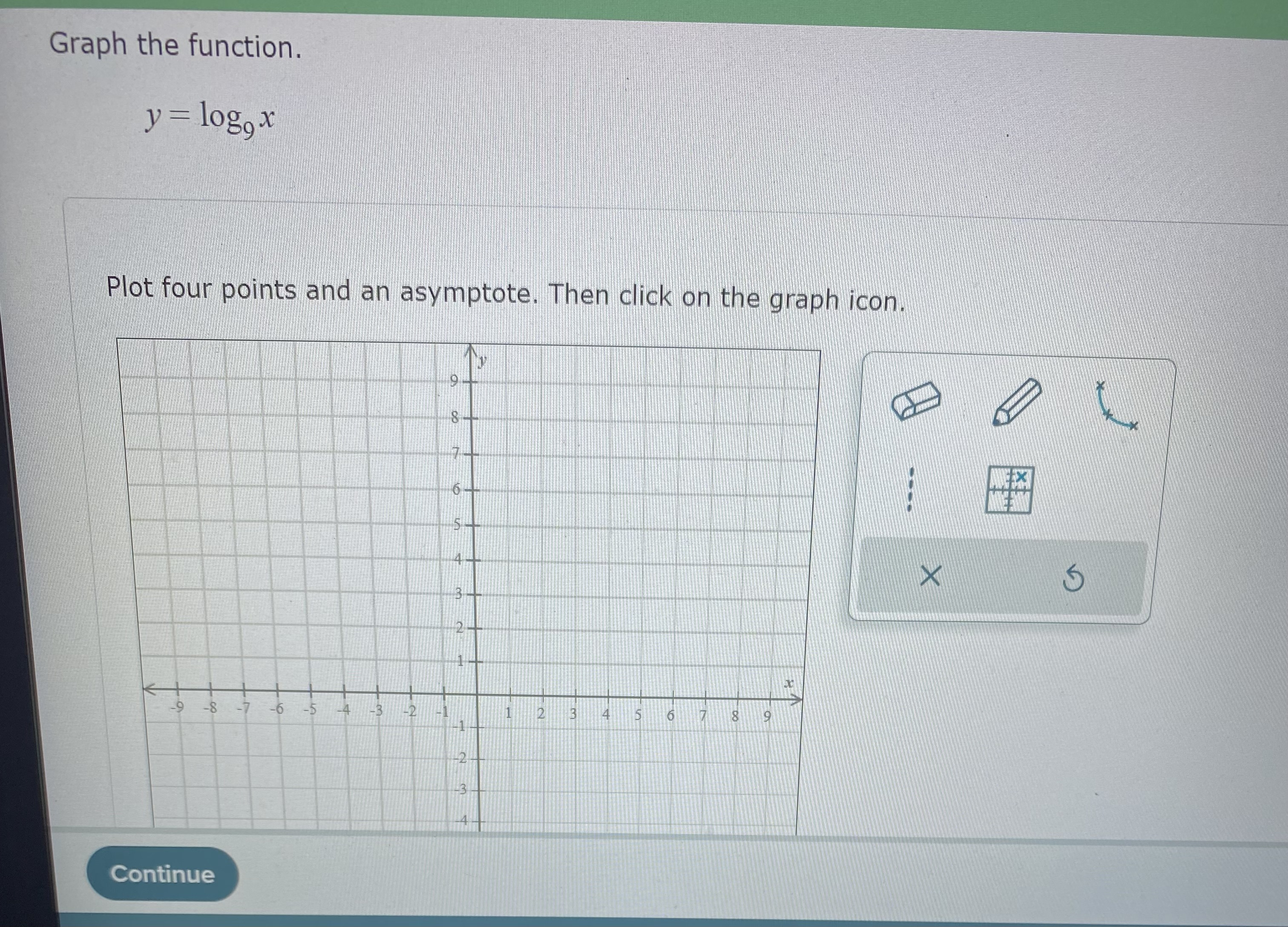 and range in interval notation. (c) Write an equation of the asymptote.