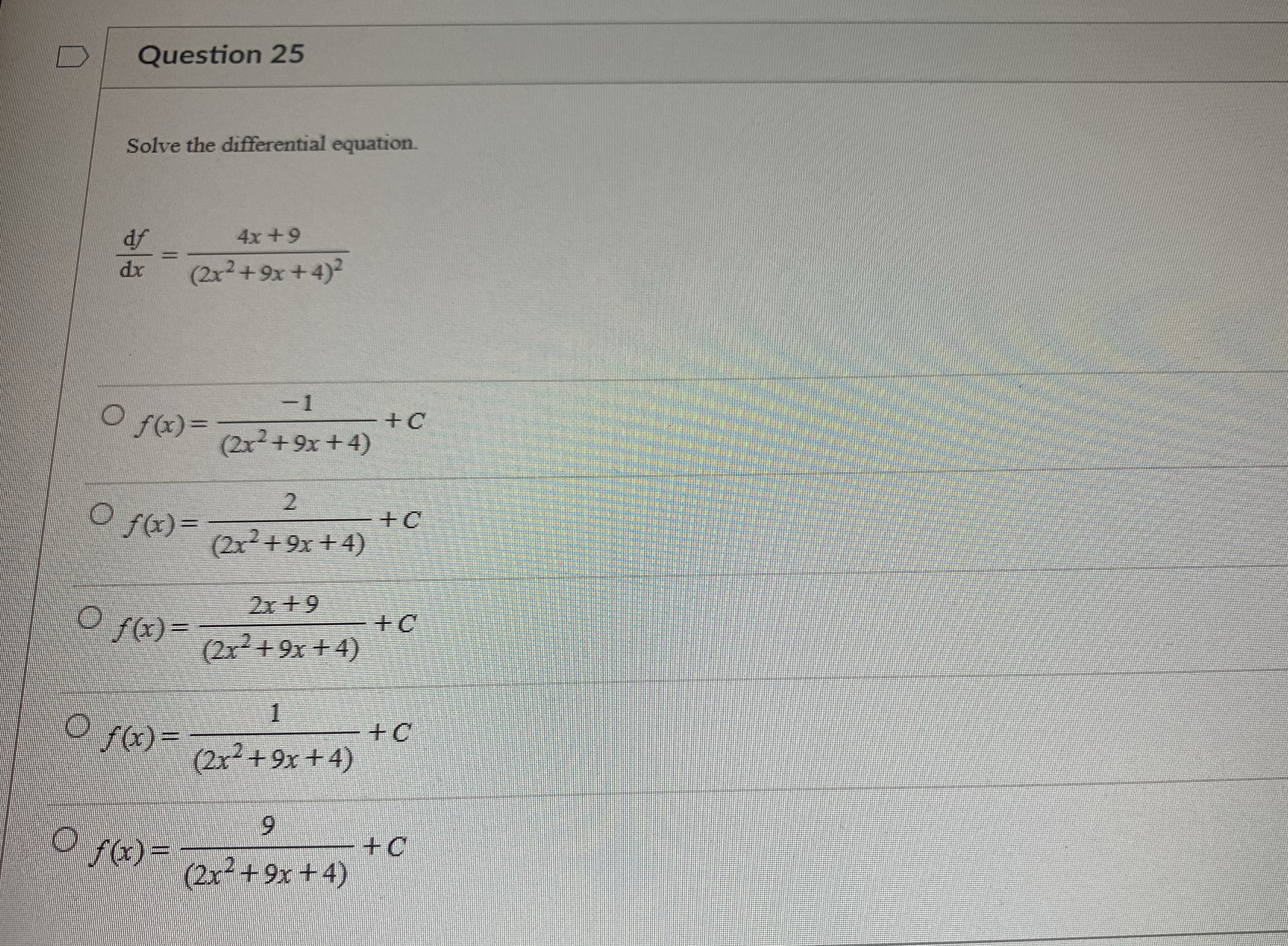 25. Which option is correct? Show work please Question 25 Solve the