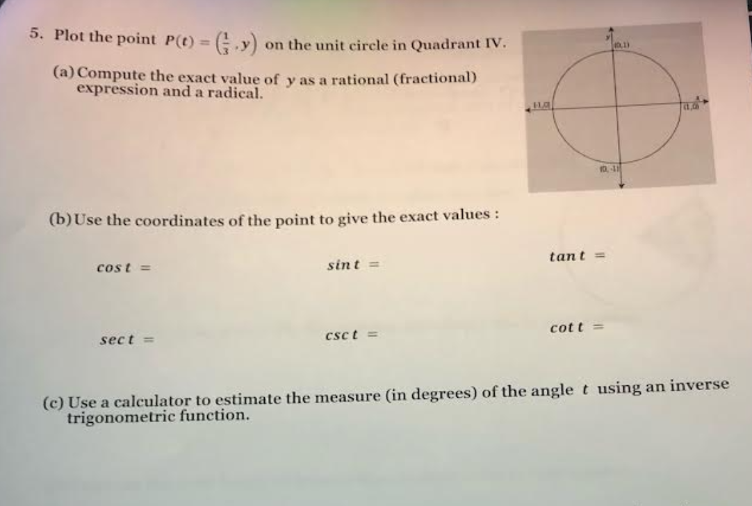 circle in Quadrant IV. (a) Compute the exact value of y as