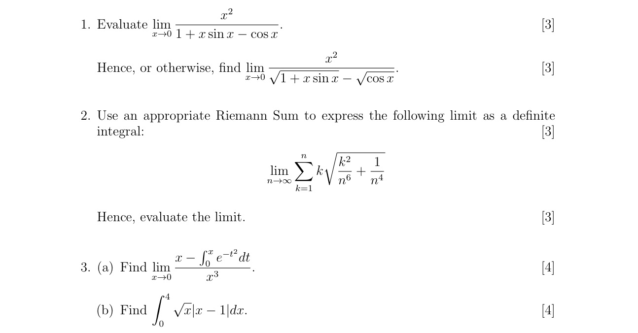 Please help! 1. Evaluate lim x-0 1 + xsinx - cost Hence,