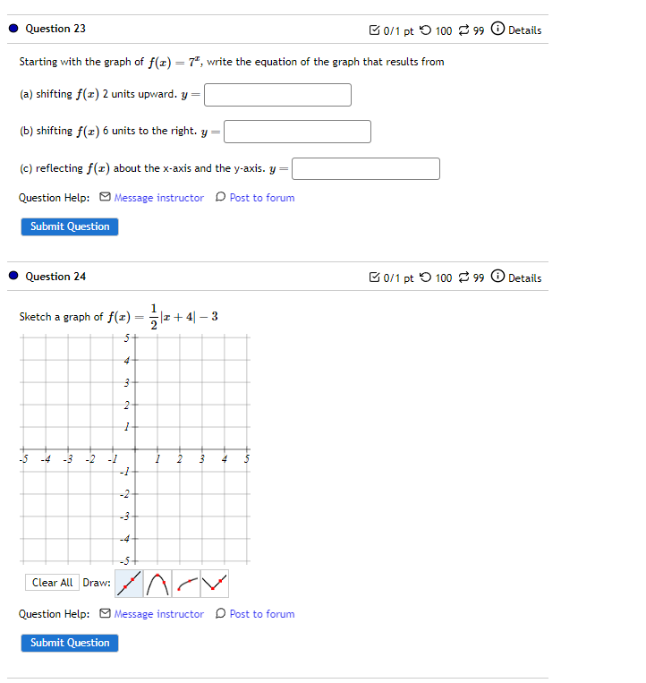 -5 -4 -3 -3 - Question Help: ) Message instructor D Post