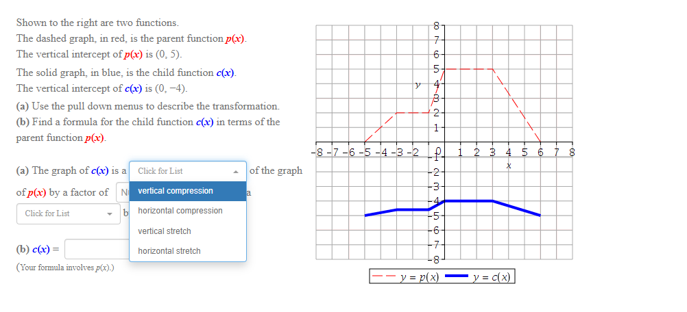  Shown to the right are two functions. The dashed graph, in