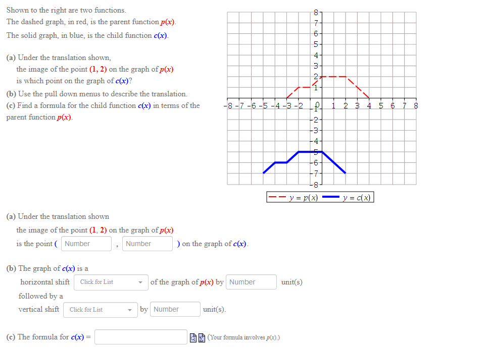 The vertical intercept of c(x) is (0, -4). (a) Use the pull
