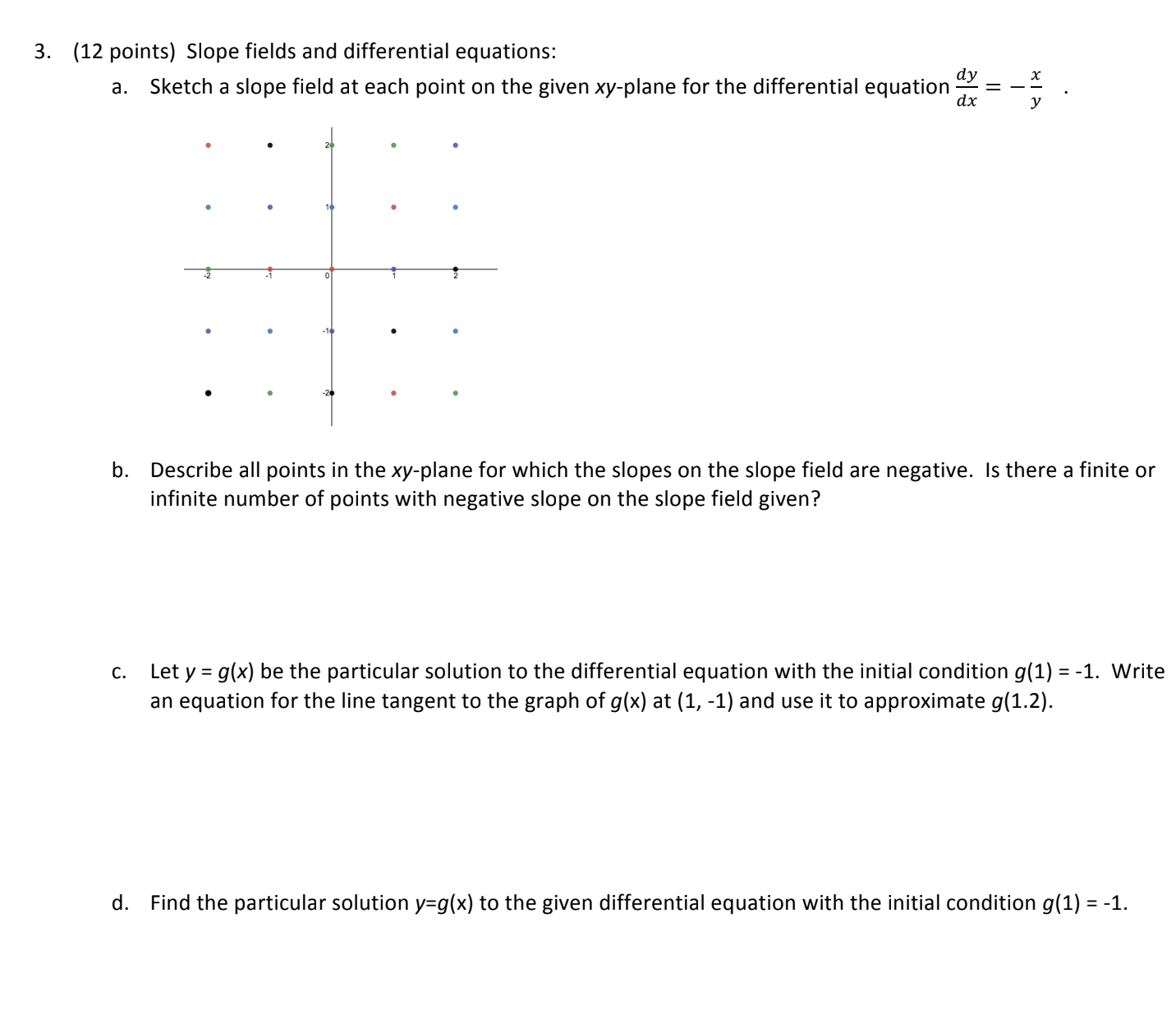 Module 7 DBA 3. (12 points) Slope fields and differential equations: 3.