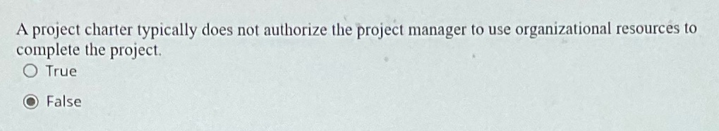  A project charter typically does not authorize the project manager to