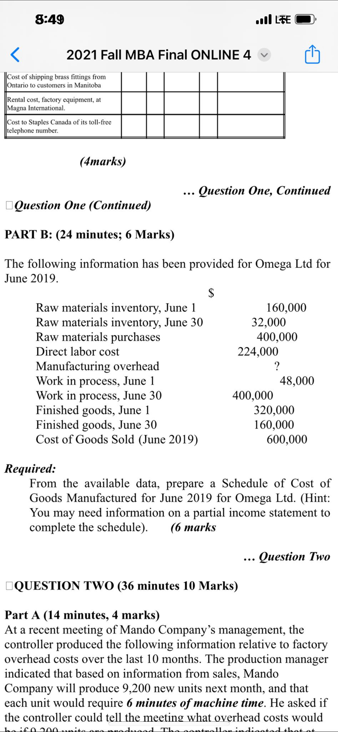 V Cost of shipping brass fittings from Ontario to customers in Manitoba