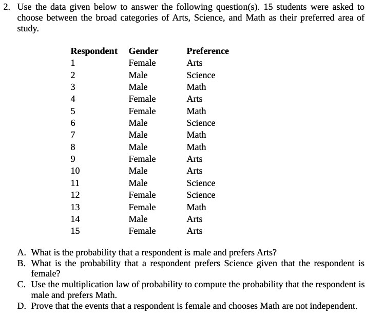  2. Use the data given below to answer the following question(s}.