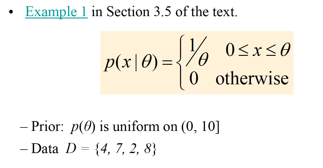the textbook, where we obtained the following general result: p(9|D\") oc 1/9"
