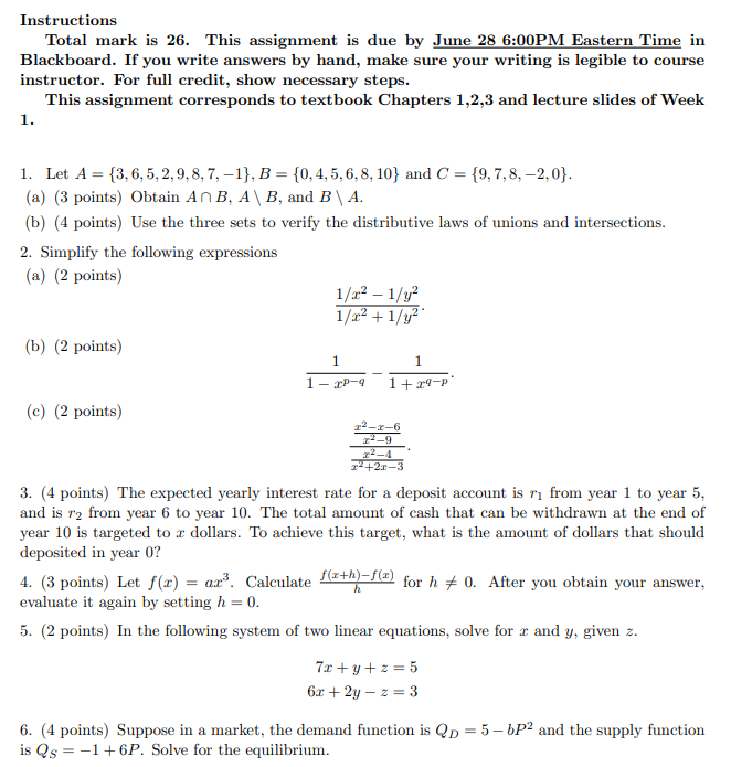 Instructions Total mark is 26. This assignment is due by June