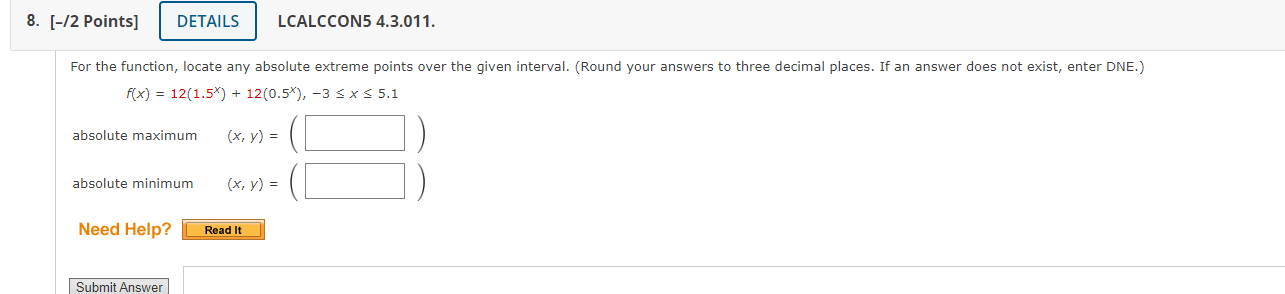 y ) = absolute minimum ( x, y ) = Need Help?