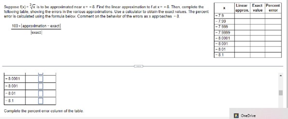 differential dx only. O C. The change in the linear approximation to