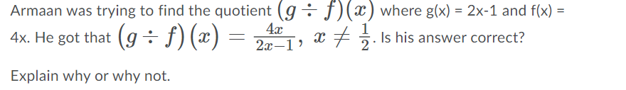 question 1 Armaan was trying to find the quotient (g : f)