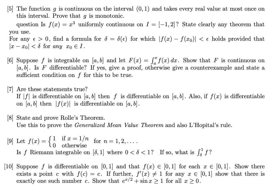  [5] The function g is continuous on the interval {0, 1)