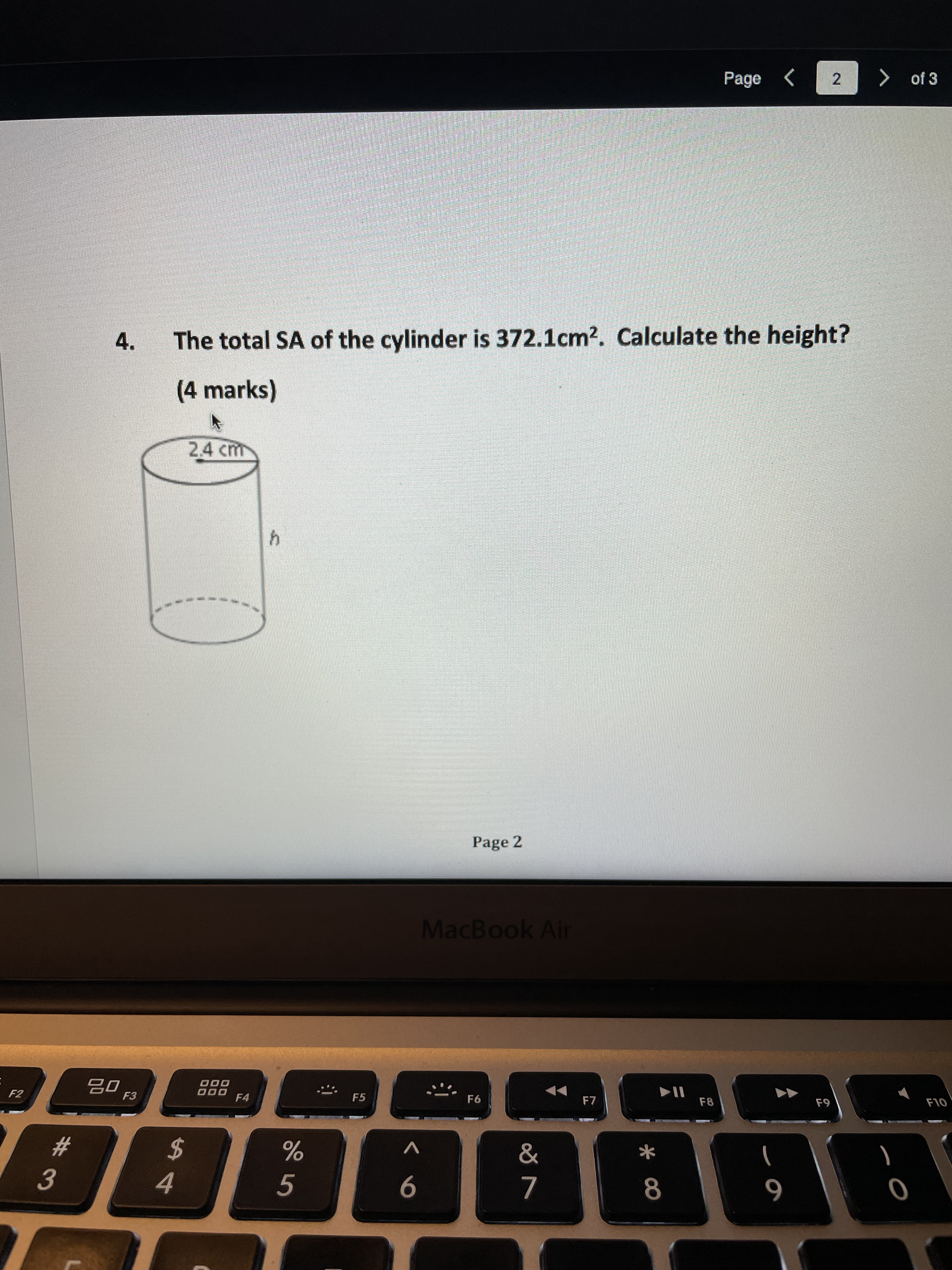 - U1L2-B ASSIGNMENT 3. Calculate the volume of the figure (the cylinder