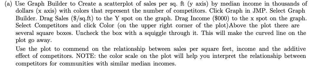  (a) Use Graph Builder to Create a. scatterplot of sales per