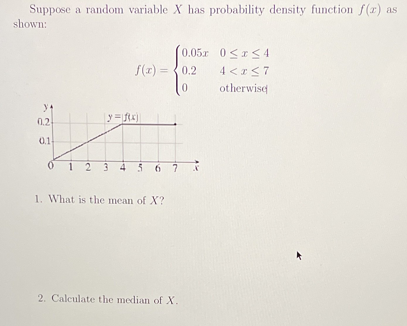 Suppose a random variable X has probability density function f (r) as
