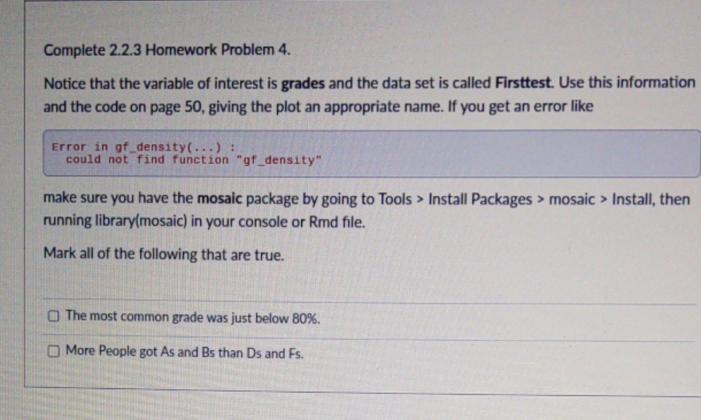 Statistics using technology textbook 2.2.3 homework problem 4 Complete 2.2.3 Homework Problem