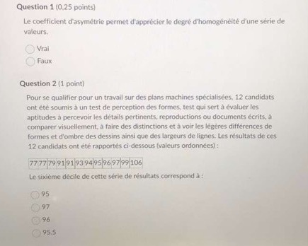 Question I (0.25 points) coefficient 'e degre d'hornognit d une de Question