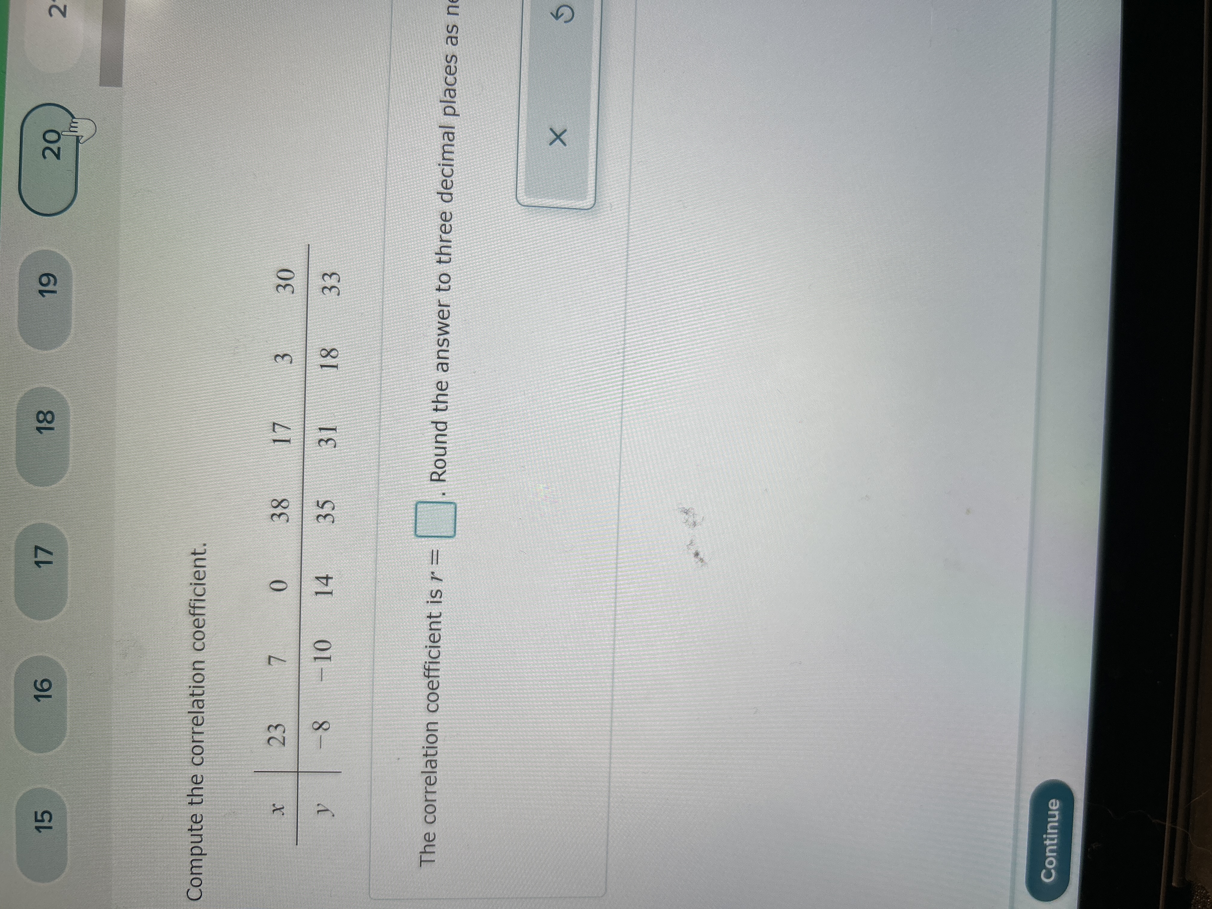 18 19 20 Find the sample variance and standard deviation for the