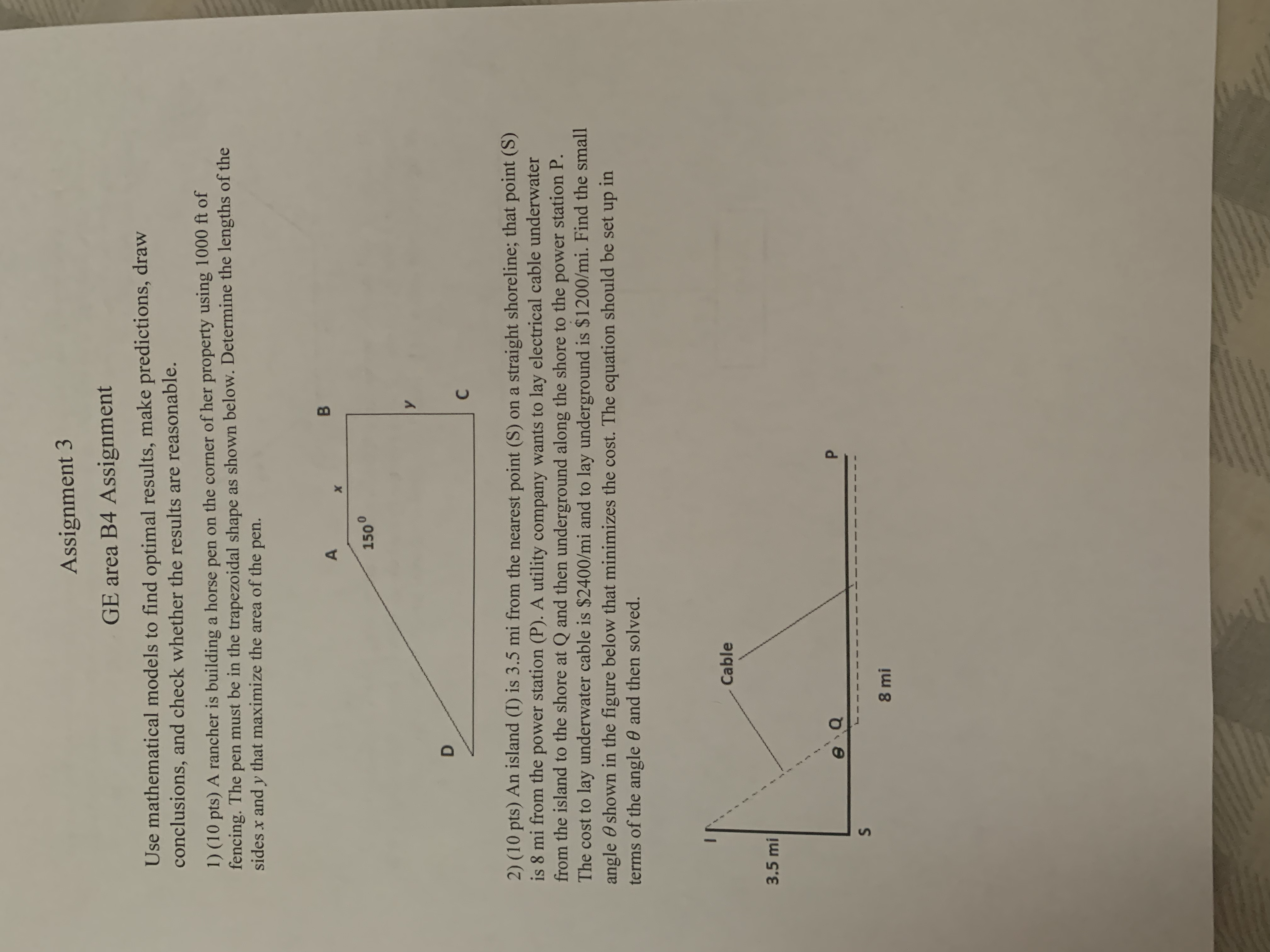  Assignment 3 GE area B4 Assignment Use mathematical models to find