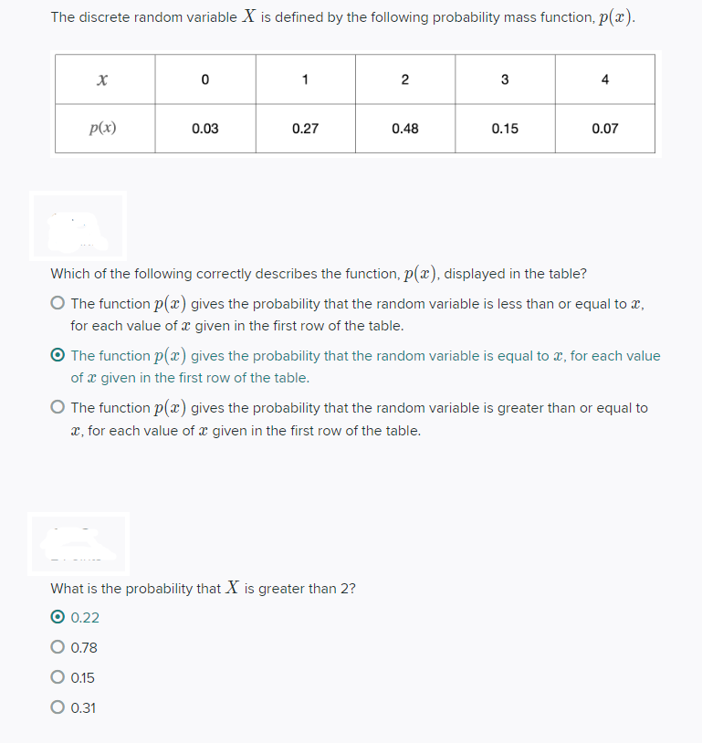  The discrete random variable X is defined by the following probability