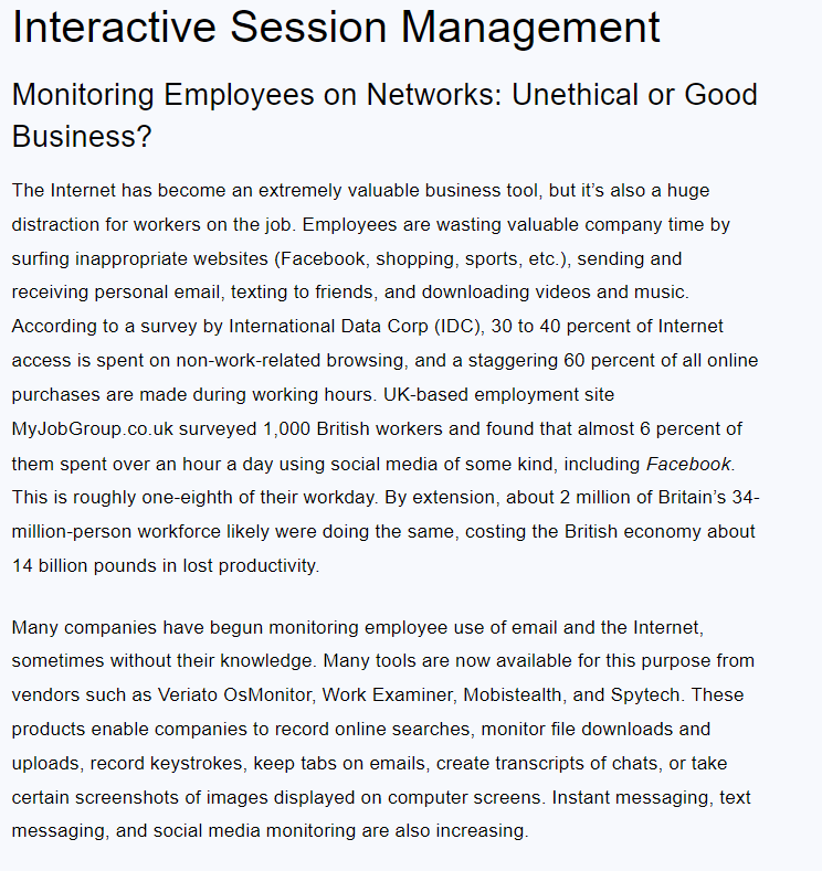  Case study 3: Read Monitoring Employees on Networks attached...from page 266