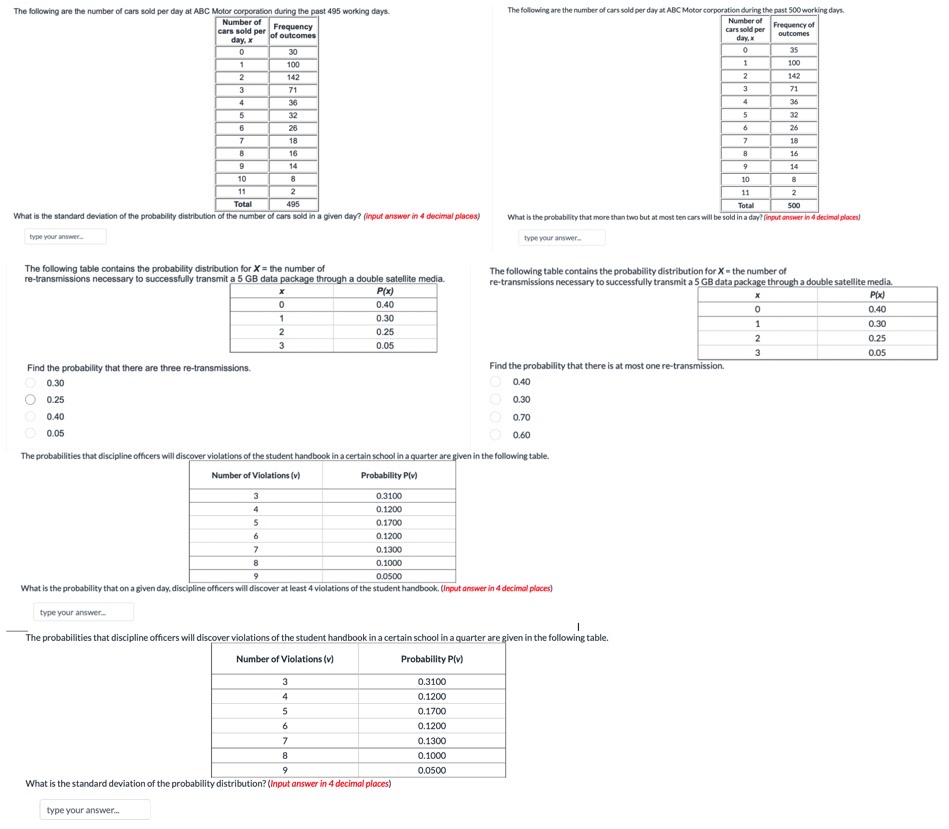 Random Variable and Probability Distribution The following are the number of cars