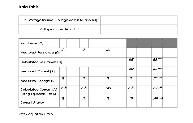 Voltage across J4 and J8 Resistance (0) RR RR RR Measured Resistance