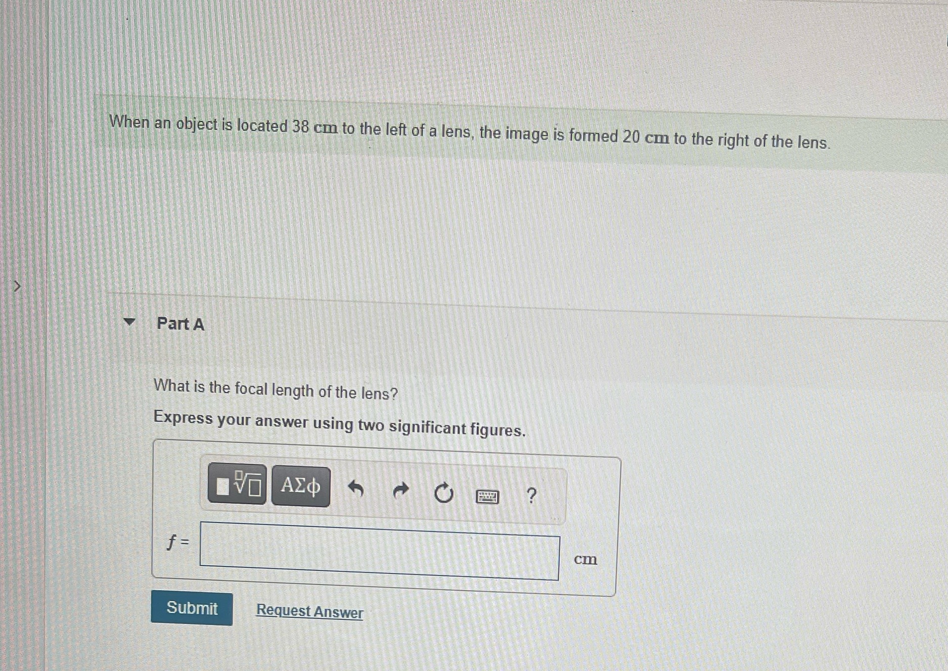 When an object is located 38 cm to the left of