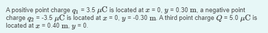 c = 0, y = 0.30 m, a negative point charge q2