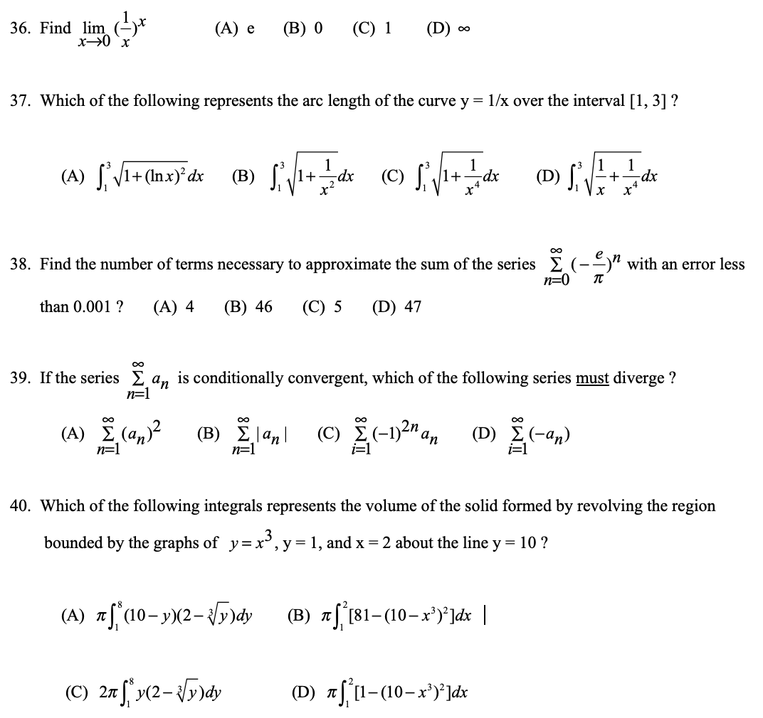 .. (0 x 37. Which of the following represents the arc length