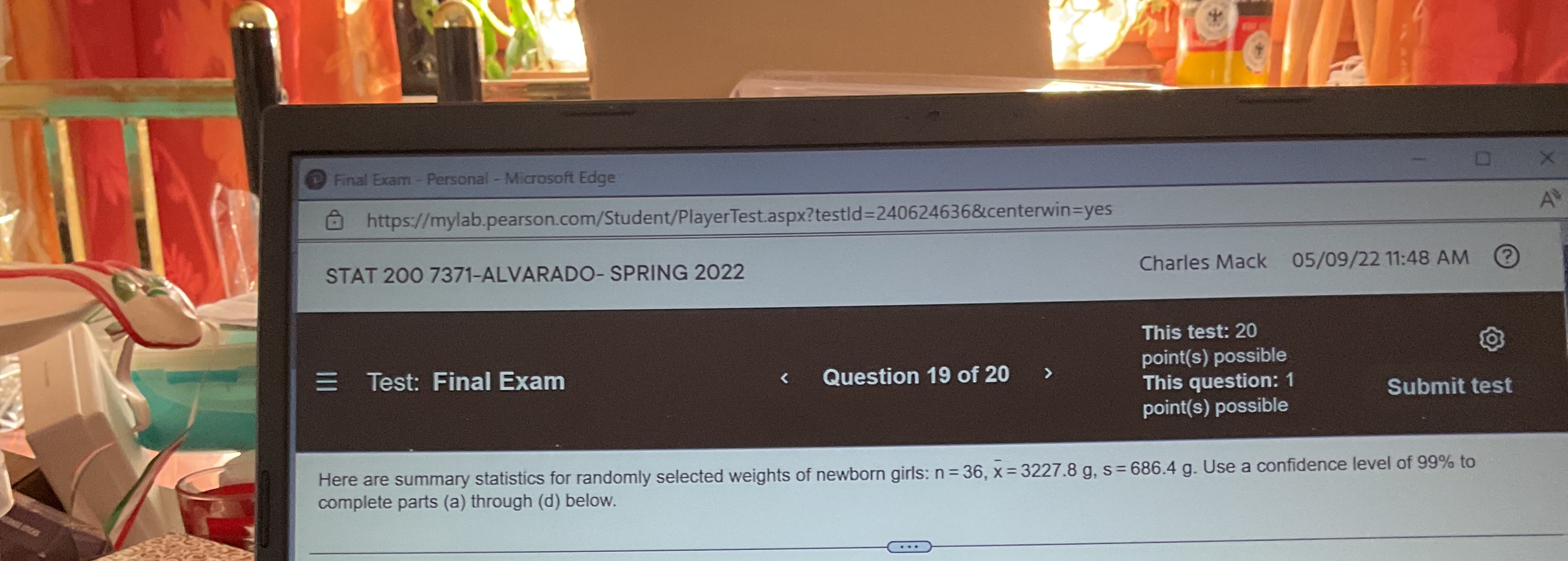Final Exam - Personal - Microsoft Edge D X https://mylab.pearson.com/Student/PlayerTest.aspx?testld=240624636¢erwin=yes A