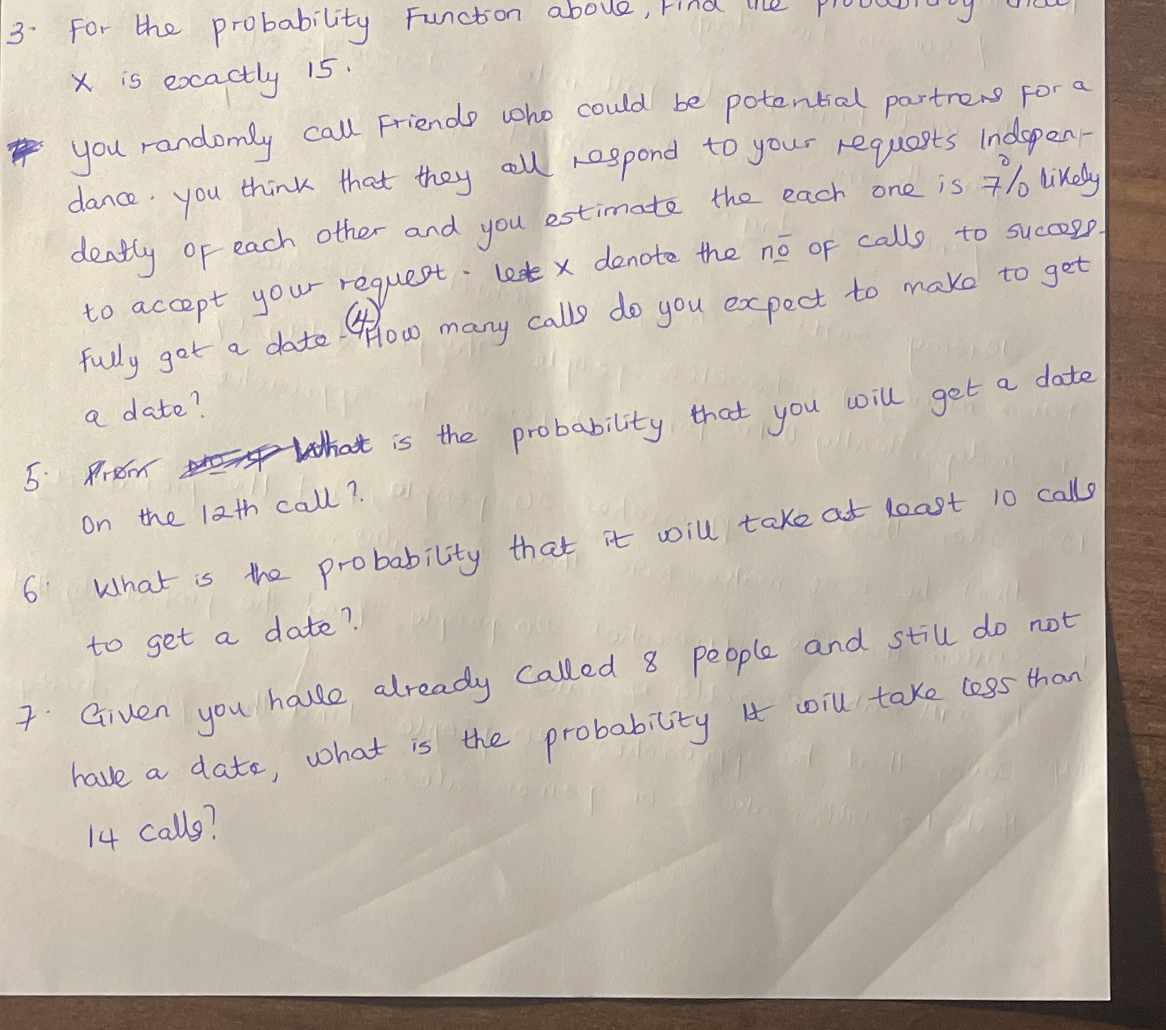 3. For the probability Function above, Find X is exactly 15