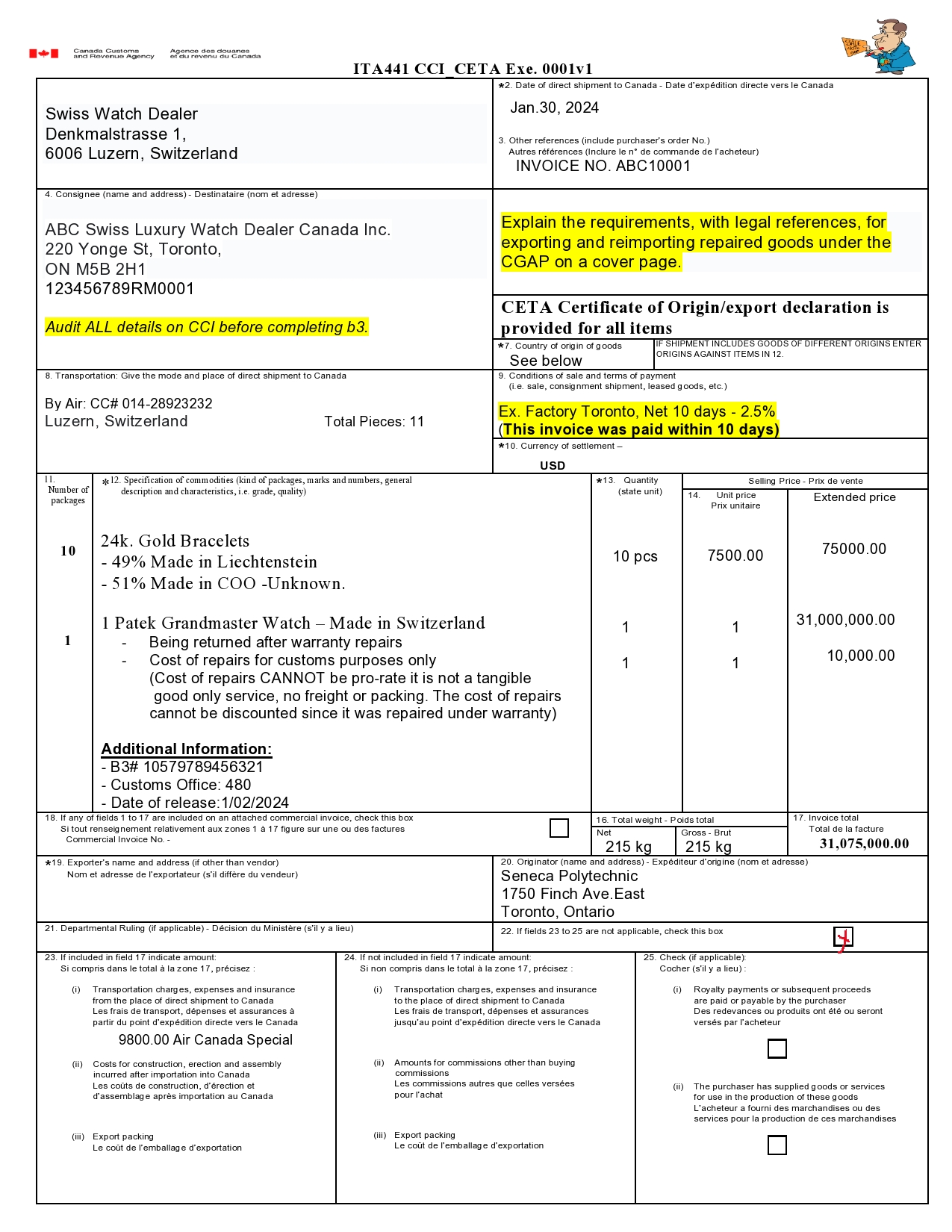 how I will answer it on B3 form ? *one Revenue Agency