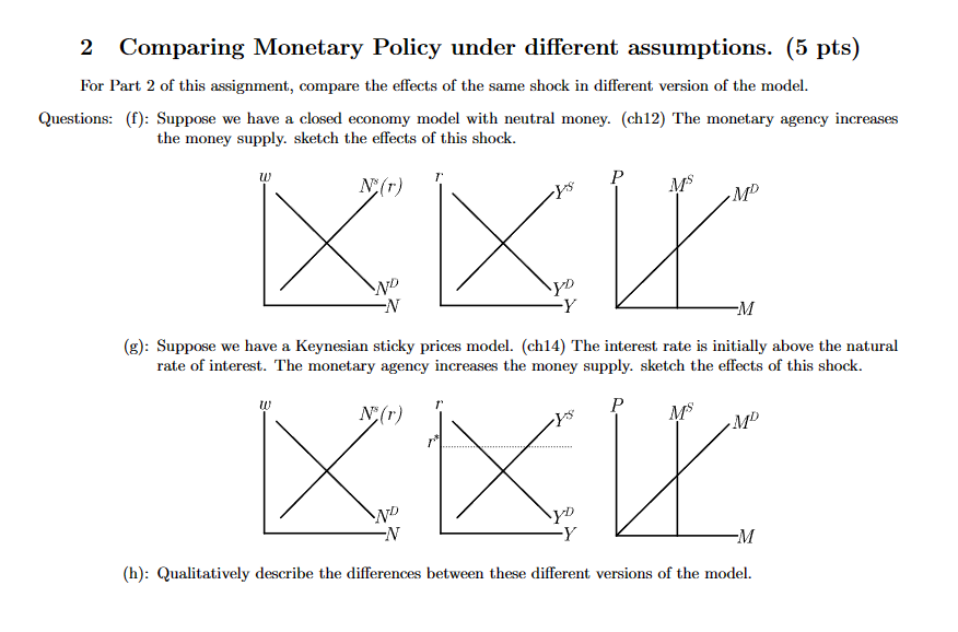  2 Comparing Monetary Policy under different assumptions. (5 pts) For Part