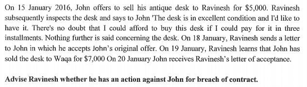 and says to John 'The desk is in excellent condition and I'd