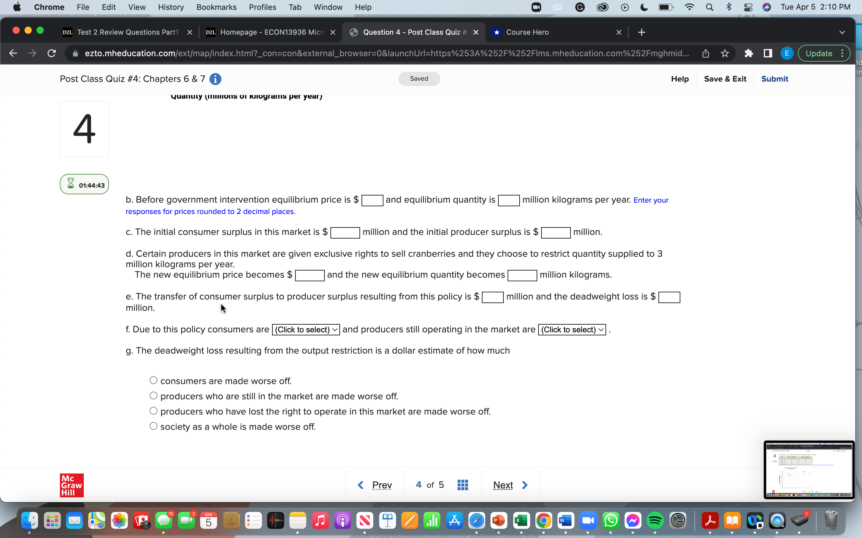 G Q & Tue Apr 5 2:10 PM D2L Test 2 Review
