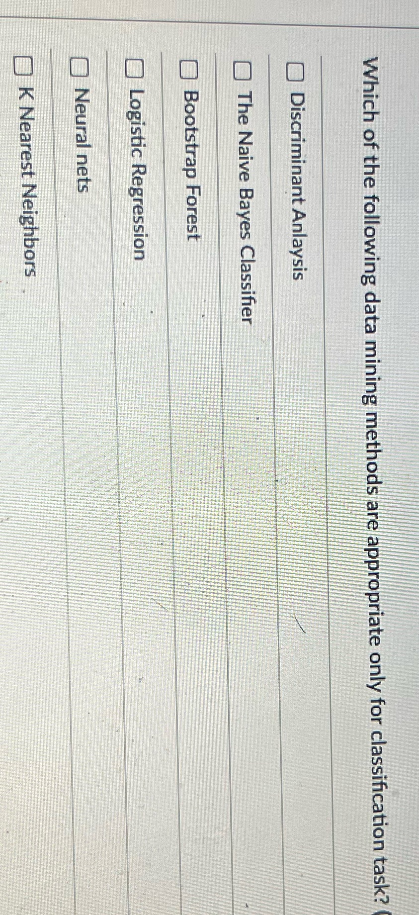Which of the following data mining methods are appropriate only for
