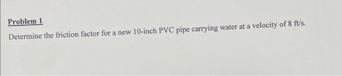 Please typing answer Problem 1 Determine the friction factor for a new